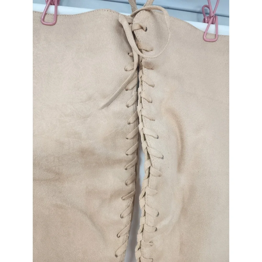 Womens Tan Faux Suede Thigh High Lace Up Back Block Heel Boots Size‎ 7.5 NEW